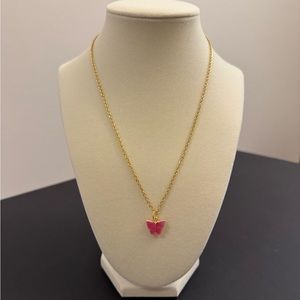 Trendy 18” Hot Pink Butterfly Gold Plated Stainless Steel Chain Necklace- Ha…